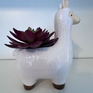 Primitives by Kathy White Ceramic Llama Planter with Faux Burgundy Succulent